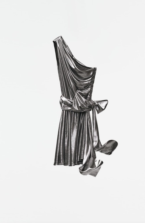 zara Emmanuelle alt Kate Moss Asymmetric Silver Dress, £79.99