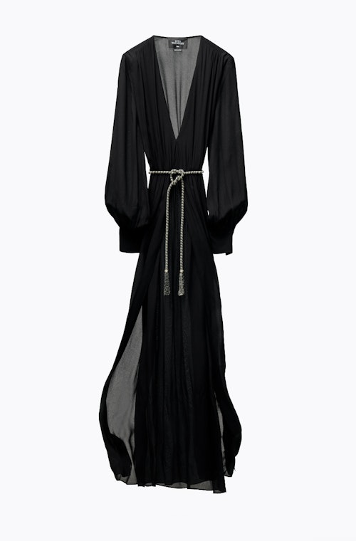 zara Emmanuelle alt Kate Moss Long Belted Dress Black, £169