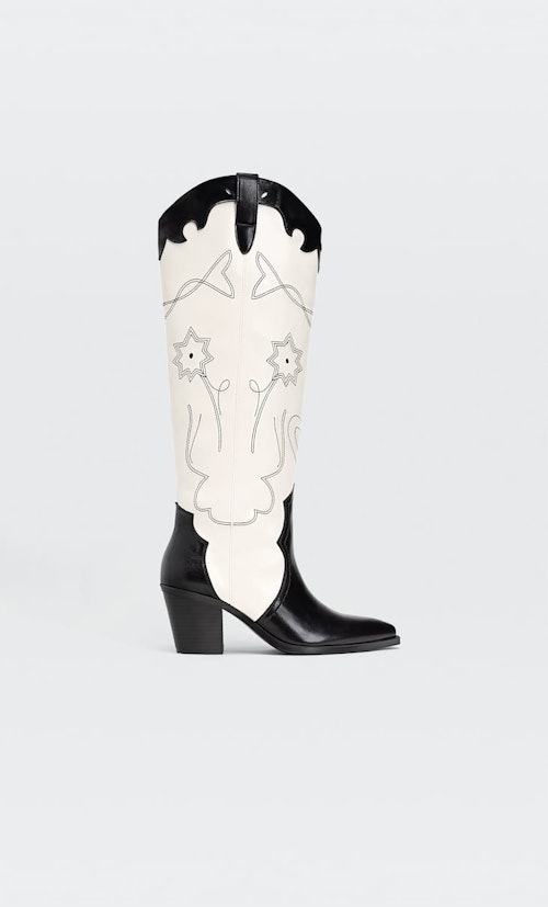 Stradivarius, Western Boots in Black and White Print