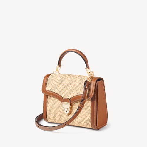 Midi Mayfair Bag In Smooth Tan & Chevron Raffia
