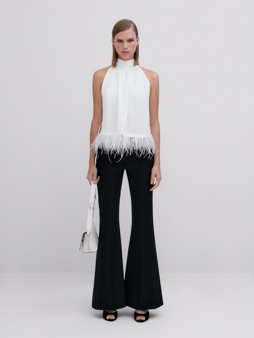 Halter Top With Feather Trim