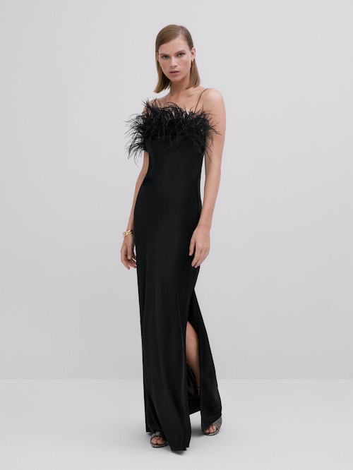 Silk Dress With Feather Trim
