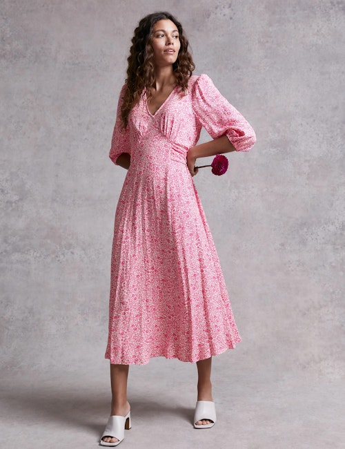 M&S x Ghost Floral V-Neck Midi Tea Dress