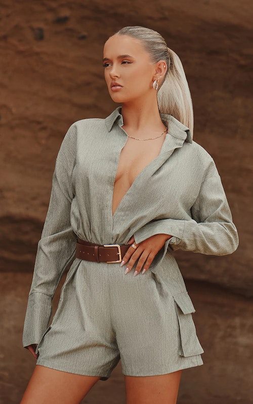 Light Khaki Pocket Detail Utility Playsuit