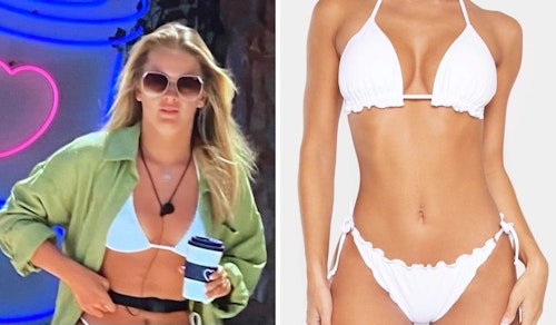 Tasha Ghouri's White Bikini and Khaki Shirt