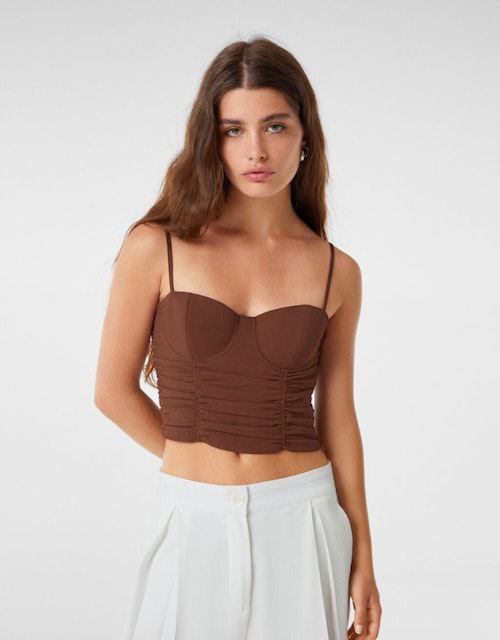 Gathered Chiffon-Effect Corset Top