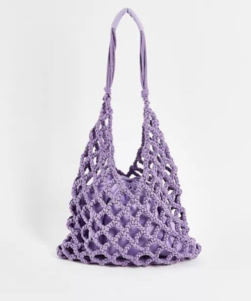 ASOS Design Macrame Knitted Tote Bag in Lilac
