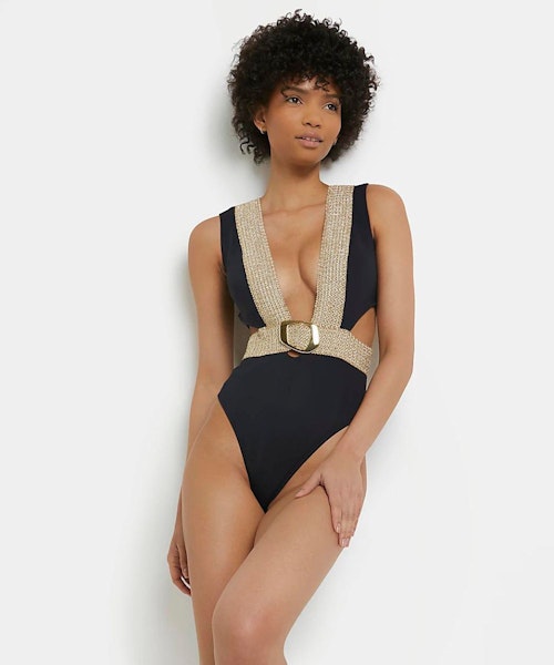 Black Cut Out Plunge Swimsuit