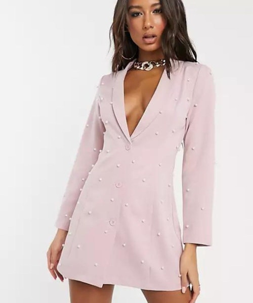 Saint Genies Pearl Embellished Blazer Dress