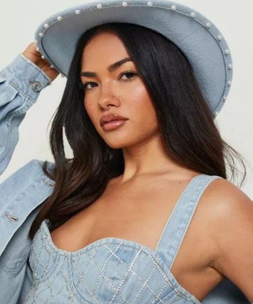 Denim Cowboy Hat With Pearl Detail