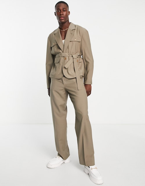 ASOS DESIGN wide leg suit in beige