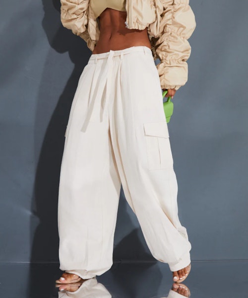 PrettyLittleThing Cream Baggy Low Rise 90's Cargo Trousers (£32)