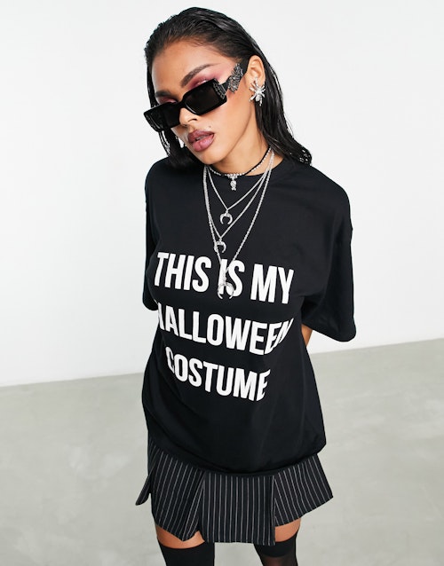 ASOS DESIGN Halloween oversized t-shirt with this is my halloween costume in black
