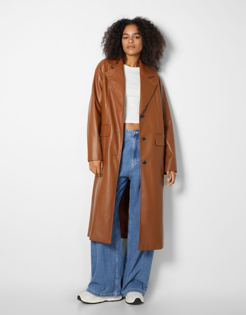 Bershka faux leather long coat