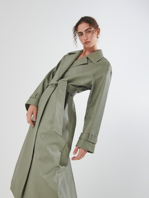 Reserved pale green faux leather coat