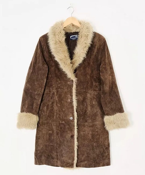 Urban Renewal Vintage Brown Midi Suede Faux Fur Coat