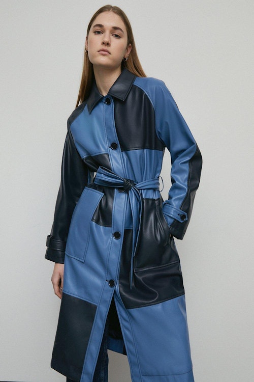 Warehouse checkerboard faux leather car coat