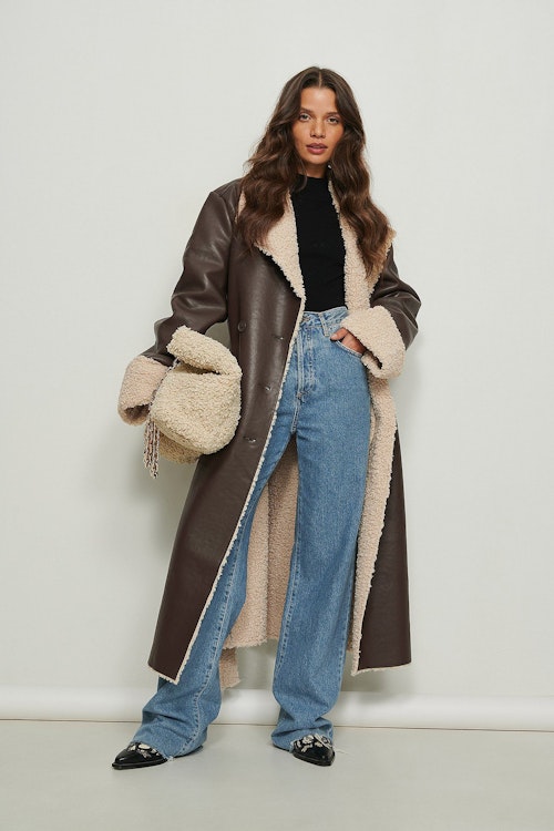 Teddy Detail PU Coat
