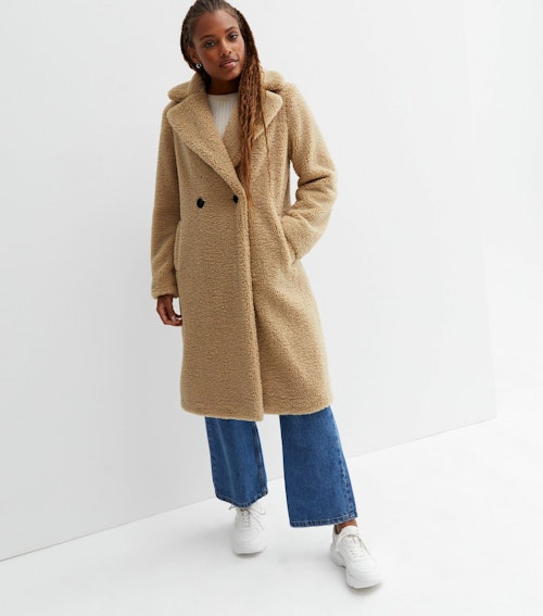 Camel Teddy Double-Breasted Coat