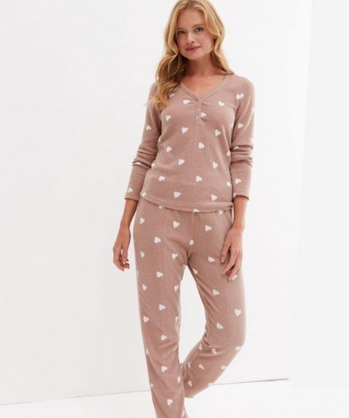 Mink Heart Ribbed Leggings And Top Lounge Set