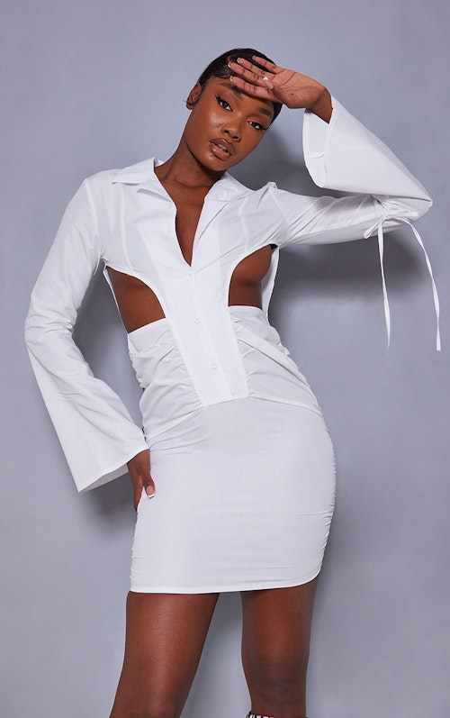 PrettyLittleThing white cutout shirt dress