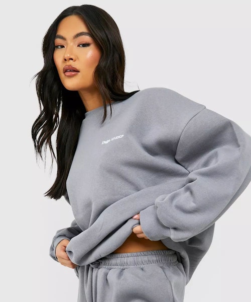 boohoo Slogan Pocket Print Sweater Tracksuit