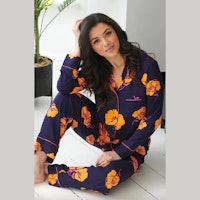 Luxe Woven Twill Pyjama Set - Navy/Orange Floral
