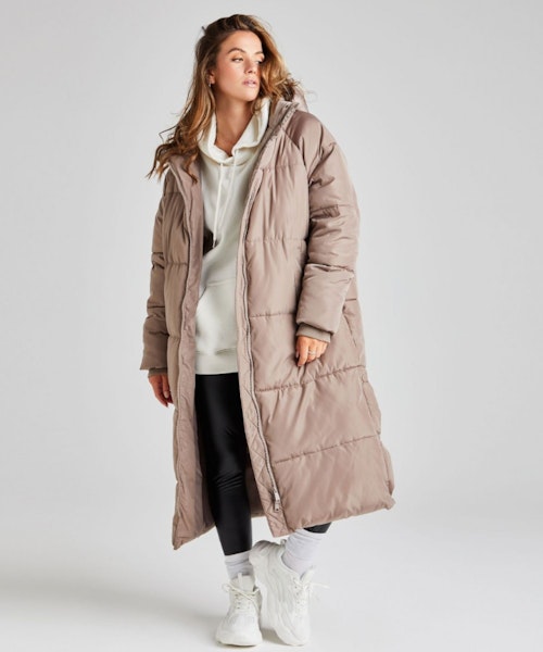 Urban Bliss Light Brown Long Oversized Puffer Jacket