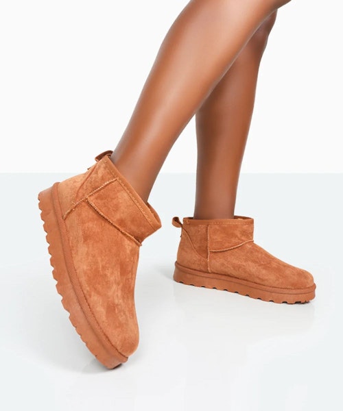 Public Desire Flurry Chestnut Brown Faux Suede Ultra Mini Ankle Boots