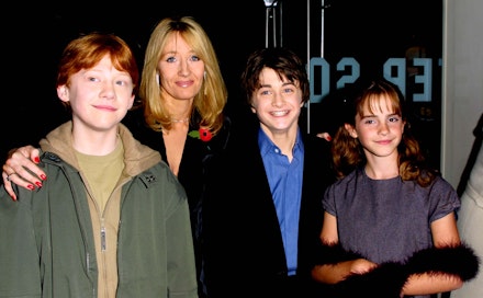 emma watson daniel radcliffe rupert grint jk rowling harry potter philosophers stone premiere emma watson daniel radcliffe rupert grint jk rowling harry potter philosophers stone premiere