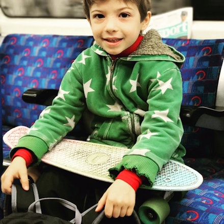 Stanley receives a skateboard off a stranger on the tube Stanley receives a skateboard off a stranger on the tube