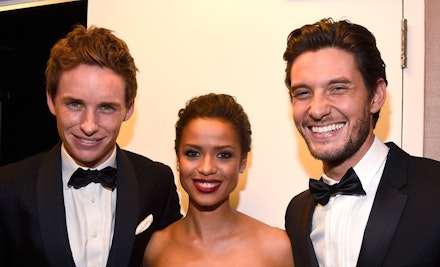 Gugu with her Jupiter Ascending co-star Eddie Redmayne (L) and actor Ben Barnes (R) (Getty) Gugu with her Jupiter Ascending co-star Eddie Redmayne (L) and actor Ben Barnes (R) (Getty)