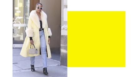Chrissy Rutherford Yellow Saks Potts coat Chrissy Rutherford Yellow Saks Potts coat