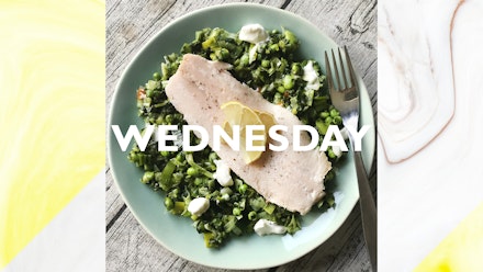 Wednesday – Smoked trout with minty green chilli veg, 15 mins Wednesday – Smoked trout with minty green chilli veg, 15 mins