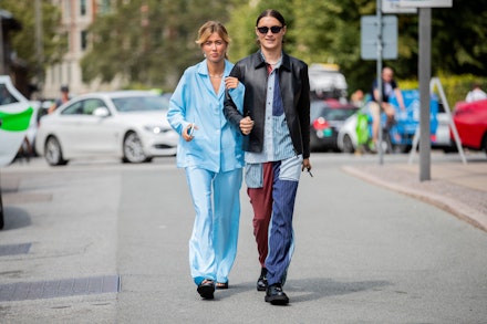 blue pyjamas copenhagen fashion week street style blue pyjamas copenhagen fashion week street style
