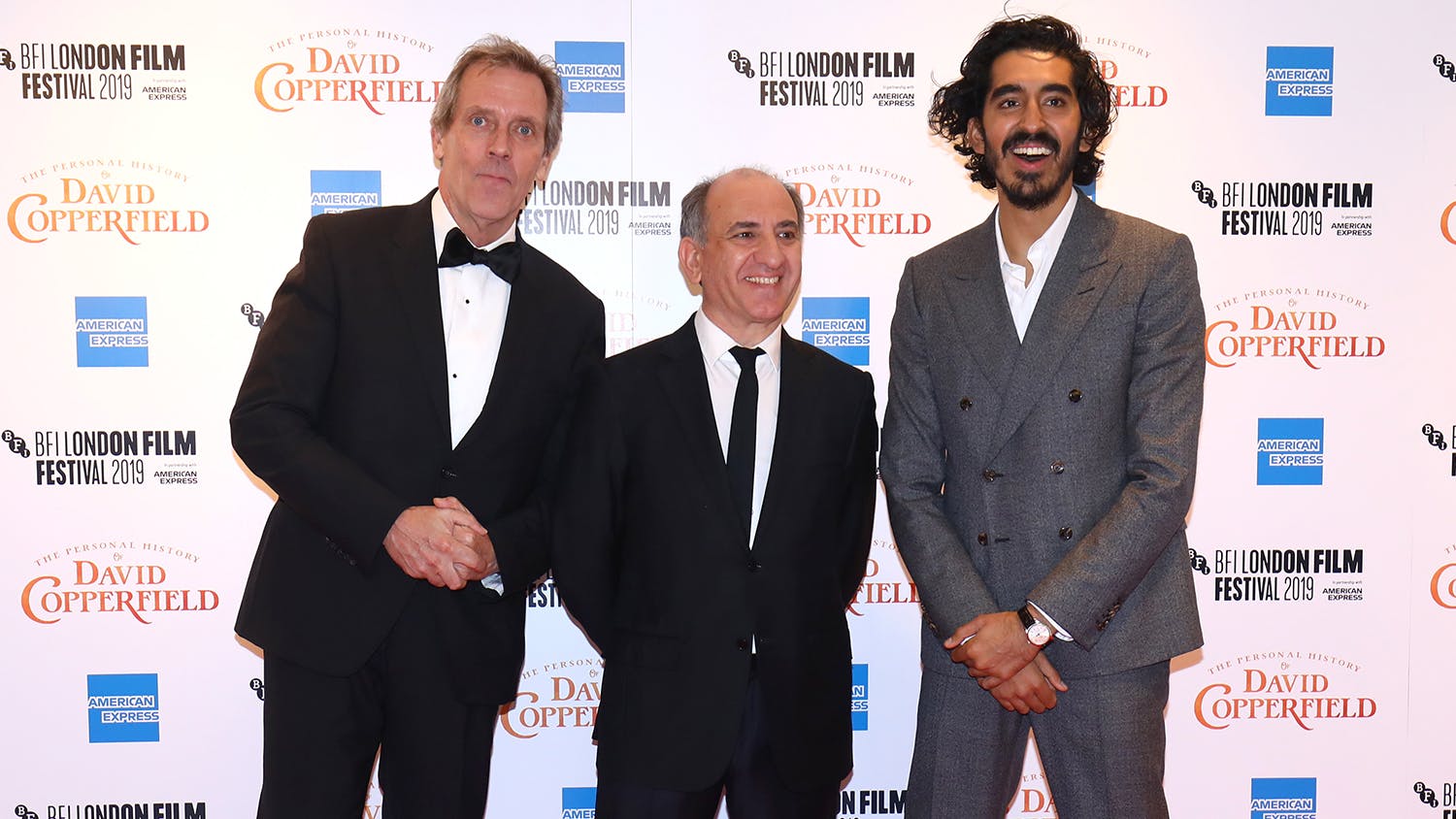Hugh Laurie, Armando Iannucci and Dev Patel at the LFF 2019