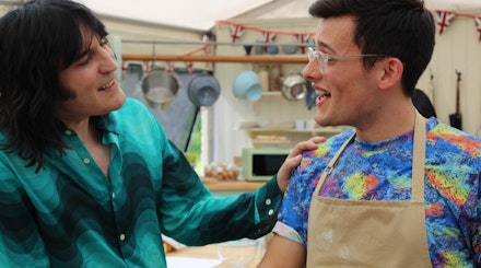 Noel Fielding with Bake Off contestant Noel Fielding with Bake Off contestant