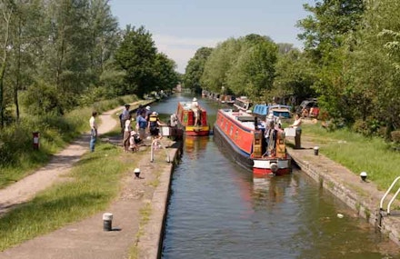 Barges passing on canal Barges passing on canal