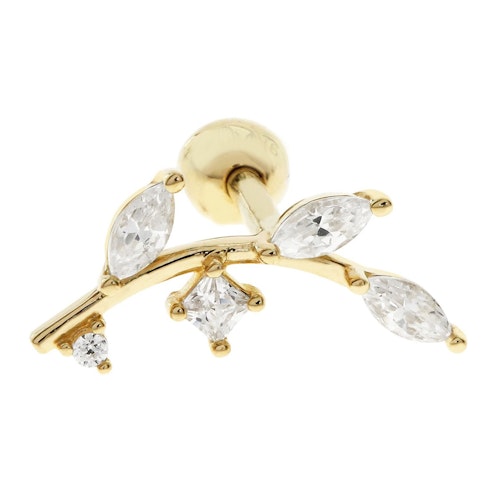 Bodifine, 9ct Gold Cubic Zirconia Leaf Ear Tragus Single Stud, £69.99