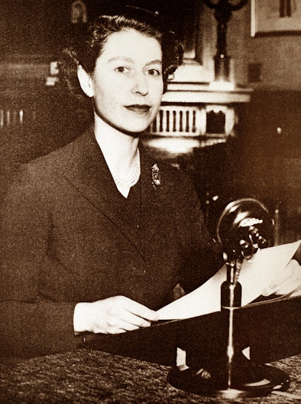 Queen Elizabeth II making her first Christmas Day broadcast Queen Elizabeth II making her first Christmas Day broadcast