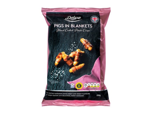 Deluxe Christmas Pigs in Blankets Hand Cooked Potato Crisps, 75p