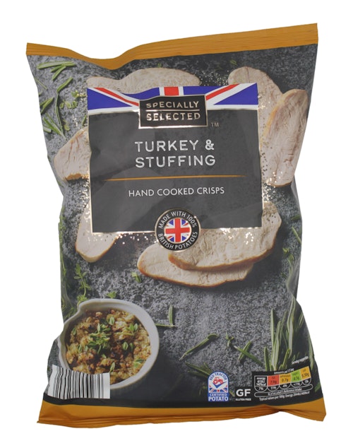Aldi Specially Selected Turkey & Stuffing Hand Cooked Crisps, 75p