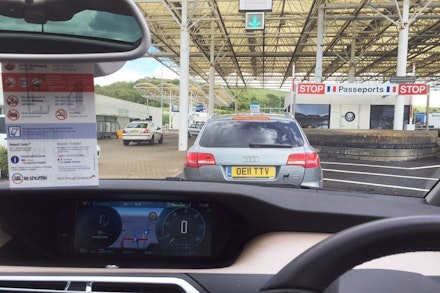 A car waiting at a European border A car waiting at a European border