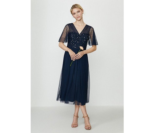 Embellished Angel Sleeve Midi Dress