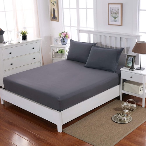 Amazon dark grey sheets on bed