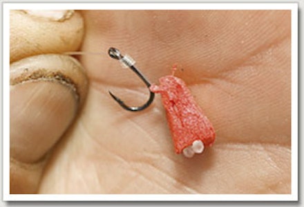 7. This is what the finished knotless knot looks like with the foam ‘maggot’ in place to counter the weight of the hook. 7. This is what the finished knotless knot looks like with the foam ‘maggot’ in place to counter the weight of the hook.
