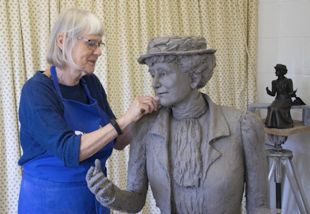 Christine Charlesworth working on Emily Wilding Davison's statue Christine Charlesworth working on Emily Wilding Davison's statue