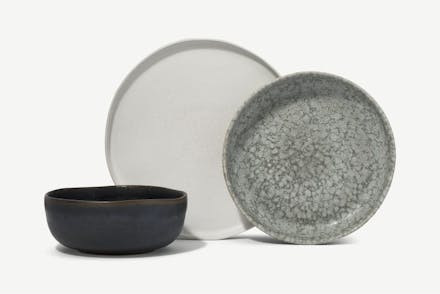 MADE.com, Zaeden 12 Piece Mixed Reactive Glaze Dinner Set, Off White, Mottled Grey & Charcoal, £99 Best interior and fashion buys