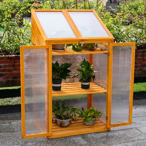 DKIEI 3-Tier Wooden Cold Frame Mini-Greenhouse