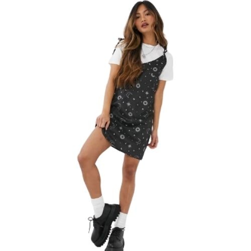 Skinnydip two in one layered slip dress with tie shoulders in celestial print